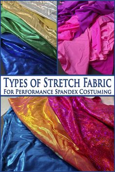 four different types of stretch fabric for performance spandex costumes with text overlay