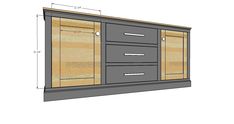 the sideboard is shown with measurements for it