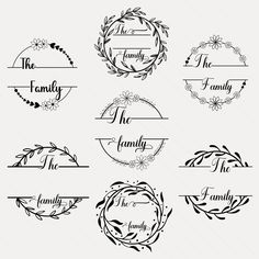 a set of six hand drawn labels with the names of different families and family branches