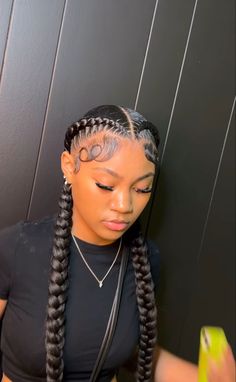 Two Feed In Braids With Designs, Braided Hairstyles With Real Hair, 2 Stick Braids, Two Fish Tail Braid Hairstyles, Black Girls Hairstyles Two Braids, 2 Cornrow Braids With Curls, Quick Teen Hairstyles Black, Cute Birthday Braids, Fish Braids For Black Hair