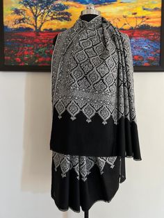 Cashmere Shawl Elegant Shawl Handmade Shawl Tonal Black - Etsy Grey Shawl, Shawl Black, Elegant Shawl, Luxury Scarves, Cashmere Shawl, Wool Wrap, Pashmina Shawl, Elegant Accessories, Fashion Sewing