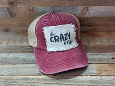 The Sassy One, The Crazy One, The Drunk One make up any saying you want for these Girls Trip Hats. Perfect for a Bachelorette Party a great Friend Gift. These Distressed Criss Cross Ponytail Hats are available in many colors. Tattered Ponytail Hat 20% Cotton 80% Polyester Double Fabric Brim 7 Panel Hat Patches have frayed edges and are printed with permanent ink. They are adhered to the hat with an iron and strong double sided interfacing. While I do my very best to photograph items to see their Funny Adjustable Mini Cap, Bachelorette Party Hats, Criss Cross Ponytail, Ponytail Hats, Bachelorette Party Hat, Cc Hats, Patch Ideas, Ponytail Hat, Country Fashion