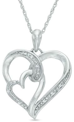 Zales Diamond Accent Double Heart Pendant in Sterling Silver Sterling Silver Double Heart Necklace, White Double Heart Diamond Accent Necklace, Silver Heart Necklace With Diamond Accents For Valentine's Day, Double Heart Diamond Accents Necklace For Anniversary, Double Heart Diamond Necklace For Anniversary, Silver Double Heart Necklace, Double Heart Necklace With Diamond Accents For Anniversary, Silver Heart Necklace With Diamond Accents, Silver Double Heart Diamond Necklace