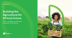 a woman holding a basket full of vegetables with the words building the agriculture for africa's future