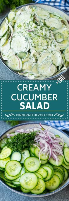 creamy cucumber salad with dill and red onion is an easy side dish