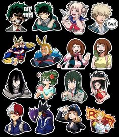 many different anime stickers on a black background