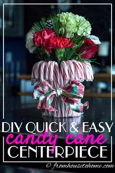 How to Make An Easy Candy Cane Christmas Centerpiece Candy Cane Centerpiece, Centerpieces Christmas, Easy Candy, Christmas Vases, Christmas Table Decor, Red And White Christmas, Christmas Entertaining, Christmas Centerpieces Diy