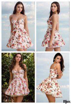 Bjux - Summer Party Must-Have Flowy Mini Dress with Floral Accent A-line Floral Print Mini Dress For Party, Summer Homecoming Mini Dress With Fitted Bodice, Spring Party Floral Dress With Sweetheart Neckline, Summer Mini Dress With Fitted Bodice For Prom, Summer Floral Dress With Sweetheart Neckline For Party, Flirty Floral Print Prom Dress, Floral Print Mini Dress For Prom, Floral Print Prom Dress For Party Season, Floral Print Dresses For Homecoming And Prom Season