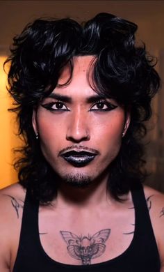 #makeup Black Makeup Man, Makeup Ideas Men, Facial Hair Makeup, Masculine Contour, Men With Makeup, Goth Makeup Masculine, Masculine Makeup Ftm, Male Goth Makeup, Masculine Goth Makeup