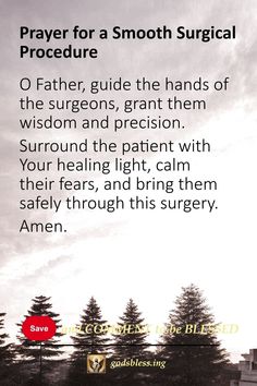 prayer for a smooth surgical procedure with pine trees in the background and text overlay