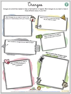 the worksheet for teaching change with pictures and text on it's side