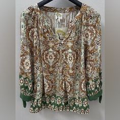 From Anthropologie .. Beautiful Bohemian Fig & Flower Tunic Boho Peasant Top Blouse Paisley Nwt Size Large Gently Worn 1 Time. No Rips, Stains, Holes Or Smells. Bohemian Green Peasant Top For Fall, Green Bohemian Peasant Top For Beach, Green Bohemian Peasant Top For The Beach, Bohemian Green Peasant Top For Beach, Green Bohemian Blouse For Fall, Brown Floral Print Blouse For The Beach, Beach Brown Blouse With Floral Print, Bohemian Brown Tops With Floral Print, Green Bohemian Peasant Top With Floral Print