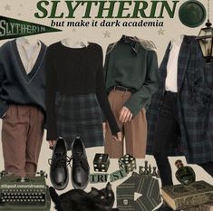 House Dark Academia, Dark Academia Fits, Slytherin Clothes, Slytherin Outfit, Slytherin Fashion, Academia Aesthetic Outfit, Hogwarts Outfits, Dark Academia Outfits