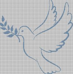 a cross stitch dove with an olive branch in its beak