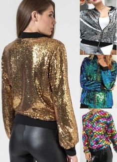 Top Rated Women Sequin Glitter Bomber Jacket Ladies Biker Festival Clubbing Party Club Top, Womens-jacket Metallic Disco Outerwear For Party, Metallic Sequined Outerwear For Party, Metallic Sequin Party Outerwear, Metallic Sequined Party Outerwear, Metallic Outerwear For Winter Party, Metallic Outerwear For Party In Winter, Metallic Winter Party Outerwear, Fitted Glitter Long Sleeve Outerwear, Fitted Long Sleeve Glitter Outerwear