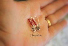 Silver Beaded Heart Earrings Gift, Bead Earring, Love Earrings, Silver Heart Earrings, Earrings Red, Red Bead, Czech Beads, Czech Glass Beads, Heart Earrings