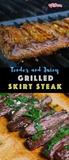 grilled steak on the grill with parsley and green garnish over it