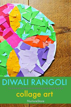 a collage of colorful pieces of paper with the words diwali rangoli on it