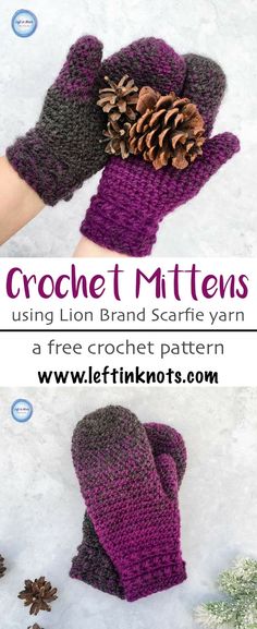 crochet mittens using lion brand scaffle yarn and a free crochet pattern