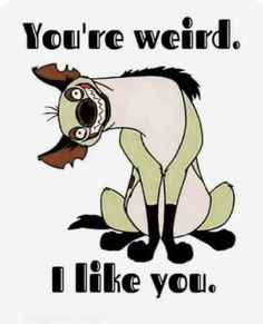 a cartoon character with the words you're weird like you