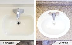 before and after pictures of a bathroom sink