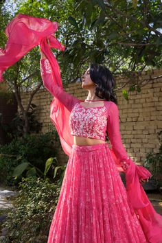 Crafted from high-quality georgette and net fabric, the Pink Layered Lehenga creates a gorgeous, flowy look that will make you feel like royalty. The layered design adds depth and dimension to the lehenga, creating a dramatic and ethereal effect.
The matching hand-embroidered blouse is the perfect complement to the lehenga, featuring intricate embroidery work that adds an extra layer of sophistication and glamour. The blouse perfectly balances the dramatic design of the lehenga, creating a look Georgette Palazzo Set With Cutdana For Reception, Fitted Organza Palazzo Set With Cutdana, Fusion Style Fitted Dupatta With Traditional Drape, Fusion Style Sets With Dupatta For Navratri, Fitted Fusion Style Dupatta With Traditional Drape, Fusion Sets With Dupatta For Navratri, Navratri Fusion Sets With Dupatta, Festive Fusion Sets With Resham Embroidery, Festive Fusion Style Pre-draped Georgette Saree