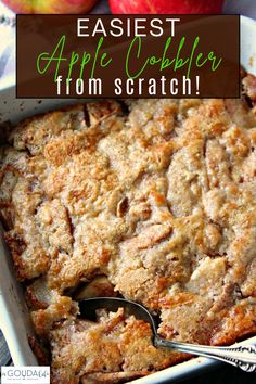 an apple cobbler is shown with the title above it