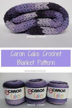 three crochet cakes are stacked on top of each other with the words carbon cake crochet blanket pattern