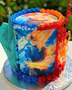 a decorated cake with an anime character on it