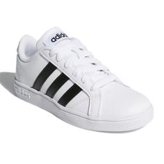 Nickname White Black Style Sports Season All Season Closure Lacing Sole Material Rubber Sole Toe Type Round Toe Heel Type Flat Heel Color Way White/Black New With Box Classic White Sneakers With Elastic Laces, Adidas School Sneakers, Adidas Sporty Sneakers For School, Sporty Adidas Sneakers For School, White Synthetic Skate Shoes With Elastic Laces, White School Sneakers With Vulcanized Sole, White Vulcanized Sole Sneakers For School, White Adidas Sneakers With Elastic Laces, White Cushioned Sneakers For School