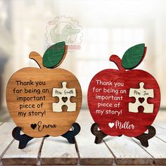 two wooden puzzle pieces with the words thank you for being an important piece of my story