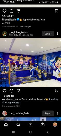 an image of a room decorated with mickey mouse wallpapers and other things on the walls