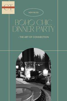 the cover of boho chic dinner party, with candles and plates on it