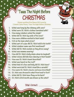 a printable christmas game with santa clause on the front and green polka dot background