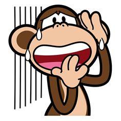 a cartoon monkey holding its head in the air