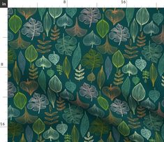 a green background with leaves on it and measurements for the width of the wallpaper