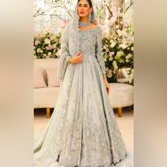 Beautiful Elegant Pakistani Engagement Gown With Meticulous Sequins And Bead Work Custom Made Worn Once For 3-4 Hours Comes With A Beautiful Organza Sequenced Dupata Would Be Beautiful As A Nikah Outfit Xxl In Size Elegant Floor-length Wedding Dress With Dabka Work, Wedding Dress With Pearl Embroidery In Maxi Length, Wedding Evening Dress With Intricate Embroidery Maxi Length, Wedding Dress With Pearl Embroidery And Maxi Length, Hand Embellished Maxi Wedding Dress, Maxi Length Evening Dress With Intricate Embroidery For Wedding, Maxi Evening Dress With Intricate Embroidery For Weddings, Maxi Length Wedding Dress With Pearl Embroidery, Floor-length Dresses With Dabka Work For Formal Occasions