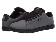 Osiris Icon - Men's Shoes : Charcoal/Black : Combining a sleek profile with retro skate style, the Osiris Icon skate shoes are ready to hit your favorite shred spot. Skateboarding shoes in a low-profile, cushioned silhouette with a heritage-inspired design. Lace-up closure. Uppers of fuax-leather with a mesh tongue. Mesh lining offers breathable wear. Padded insole offers cushioned support. Cupsole outsole provides grippy traction and long-lasting durability. Imported. Measurements: Heel Height: Gray Leather Skate Shoes With Gum Sole, Urban Gray Skate Shoes For Skateboarding, Gray Low-top Synthetic Skate Shoes, Gray Synthetic Skate Shoes For Streetwear, Synthetic Skate Shoes With Vulcanized Sole For Streetwear, Synthetic Vulcanized Sole Skate Shoes, Urban Low-top Skate Shoes With Rubber Heel Cap, Skateboarding Lace-up Skate Shoes With Rubber Heel Cap, Gray Cushioned Skate Shoes