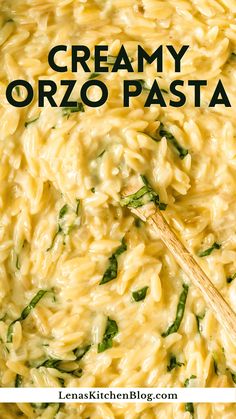 creamy orzo pasta with spinach and parmesan cheese