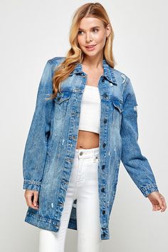 Blue Age long Denim Jacket, it's longer length makes it easy to pair with just about anything - from jeans & sweatpants to jumpsuits & dresses. DENIM 3/4 QUARTER JACKETS DISTRESSED WASHED The Original Blue Age Denim Premium 100% Cotton US Made Machine Wash. Fabric Contents: 100% Cotton Size Measurement (inch): M: - (Waist), - (Hips), - (Inseam), - (Length) L: - (Waist), - (Hips), - (Inseam), - (Length) XL: - (Waist), - (Hips), - (Inseam), - (Length) Long Denim Jacket, Demin Jacket, Dresses Style, Distressed Denim Jacket, Print Pattern, Fashion Advice, Denim Wash, Distressed Denim, Dress Accessories