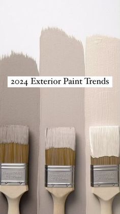 three paint colors with the words, 2012 exterior paint trend in white and beiges