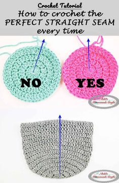 two crocheted potholders with the words, how to crochet the perfect straight