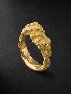 Gold Rock Big Gold Ring | ELHANATI | MR PORTER Luxury Recycled Gold Hand Forged Rings, Engagement Rings No Stone, Big Gold Ring, Luxury Gold Hammered Men's Ring, Organic Gold Ring, Luxury Brutalist Metal Rings, Luxury Hammered Yellow Gold Men's Ring, Gold Ring For Men, Rock Ring