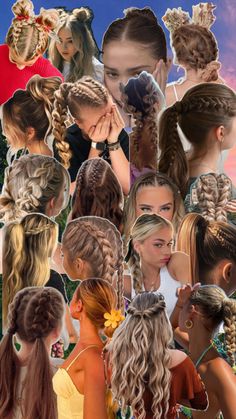 many different types of braids are shown in this collage, including two girls and one