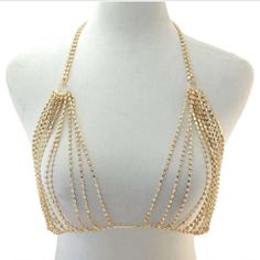 Gold Color Jewelry Body Chain Glamorous Summer Jewelry With Chain Detail, Glamorous Summer Jewelry With Chain, Glamorous Summer Chain Jewelry, Gold Metal Body Chain For Summer, Trendy Gold Body Chain For Summer, Silver Chain Necklace For Summer Parties, Glamorous Gold Body Chain For Summer, Summer Party Jewelry With Silver Chain, Summer Party Silver Chain Jewelry