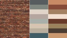 a brick wall with different shades of brown, blue and beige in the same color scheme