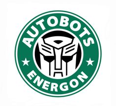 the autobot's energon logo in red and black on a white background