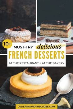 french desserts at the restaurant with text overlay