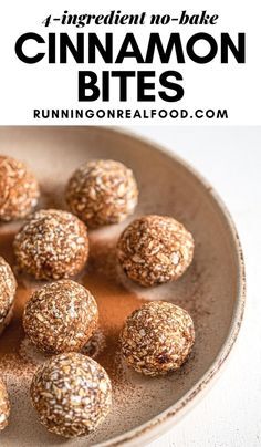 cinnamon bites in a bowl with text overlay that reads 1 ingredient no bake cinnamon bites