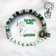 Novelty Green Beaded Bracelets For Friendship, Novelty Green Beaded Bracelets, Green Novelty Bracelets With Round Beads, Green Novelty Jewelry With Letter Beads, Green Personalized Novelty Bracelets, Trendy Bracelet, Photo Care, Rave Girl, Stacking Bracelets